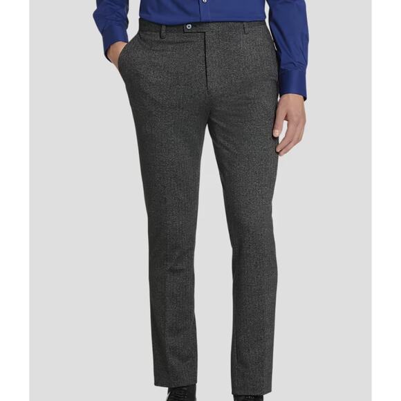 Paisley & Gray Grey Herringbone Tweed Wool Blend Slim Fit Trousers 36/30 - Picture 1 of 8